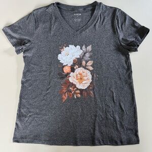 SHEIN Orange and Gray Graphic Short Sleeve T-Shirt